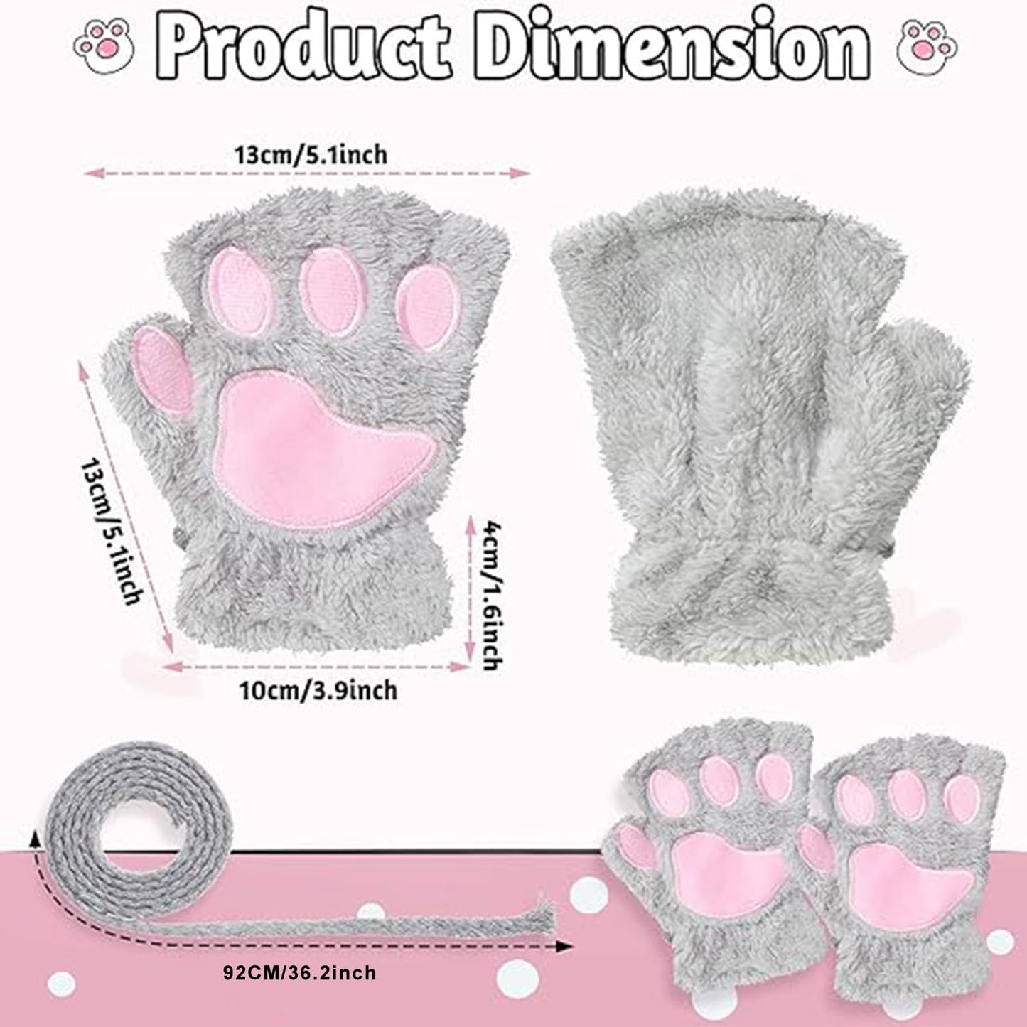 SATINIOR 4 Pairs Furry Cat Paw Gloves Fingerless Mitten Finger Half Glove Winter Plush Mitten for Halloween Kid Adult Costume
