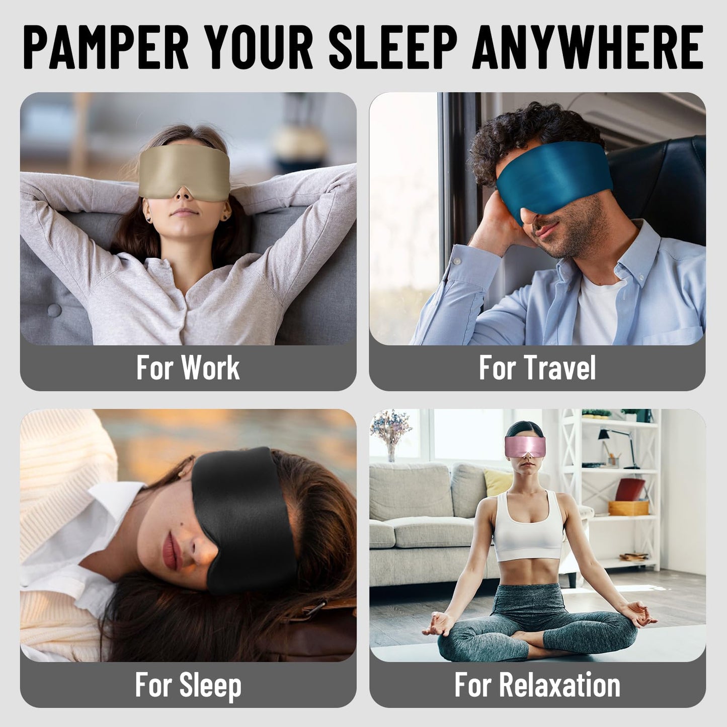 ATreebay 100% Mulberry Silk Sleep Mask, Large Eye Cover for Sleeping, Comfortable and Pressure-Free Sleeping Masks for Women Men, Completely Blackout (Black)