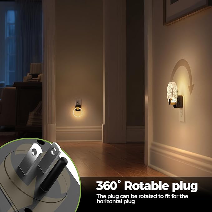 DORESshop LED Night Lights Plug Into Wall，Acrylic Decorative Night Light with Dusk-to-Dawn Sensor, Dimmable Nightlights, Adjustable Brightness for Bathroom, Hallway, Bedroom,Kids Room,Soft White