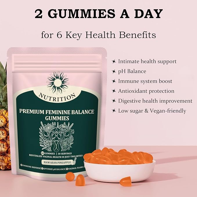 MATOP Premium Feminine Gummies Balance Nutrition - pH Balance for Women Health Natural Hawaiian Pineapple Gummy Vegan Gluten-Free Wellness 60 Gummies - 30 Servings
