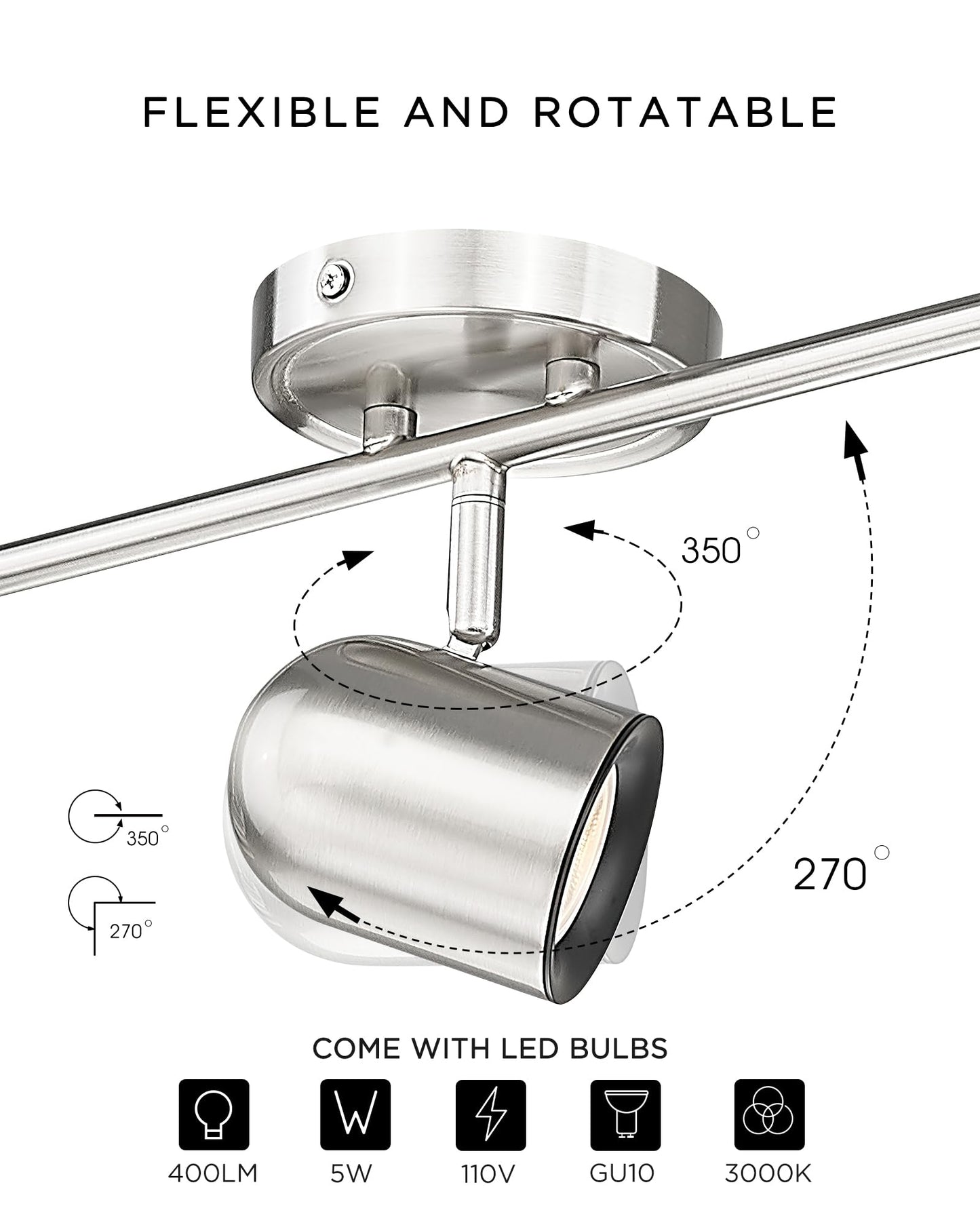 Femila 43 Track Light  Brushed Nickel Led Track Lighting Fixtures Ceiling  Rotatable Led Track Lighting Kit  Bulbs Included  4Fs78Tl-5 Bn