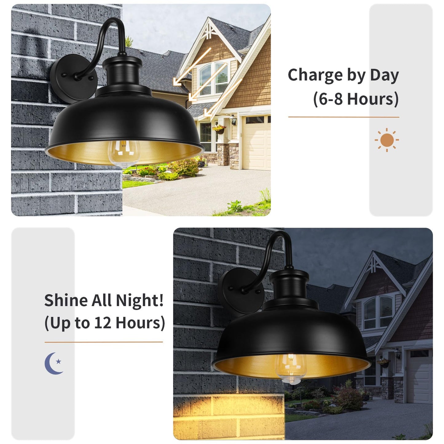 Diyel Solar Barn Light For Outside  Gooseneck Outdoor Wall Lights Solar Powered  Farmhouse Exterior Wall Sconce  Industrial Outside Lighting Fixture  Rustic Lantern For Garage  Barn  Shed  Rzsr007 Bk