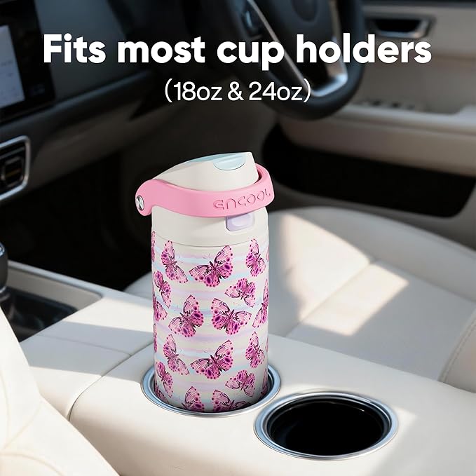 ENCOOL Leakproof Insulated Water Bottle with Straw Dual-Sip Water Bottle Bag-Safe Design for Work, Commute & Gym – Keeps Drinks Cold All Day, 24 oz, Y2K Butterfly