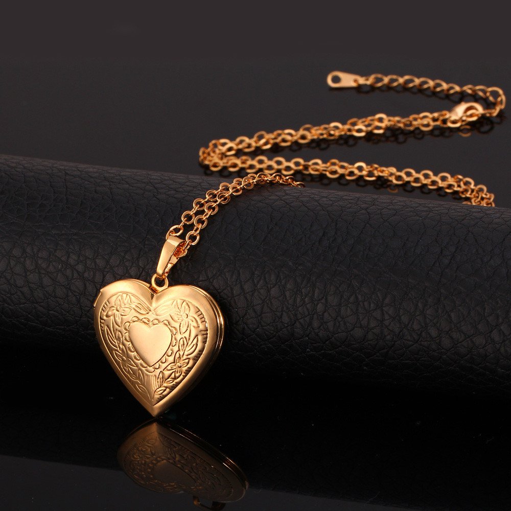 U7 Women 18K Gold Plated Heart Photo Locket Pendant Necklace, 22 Chain
