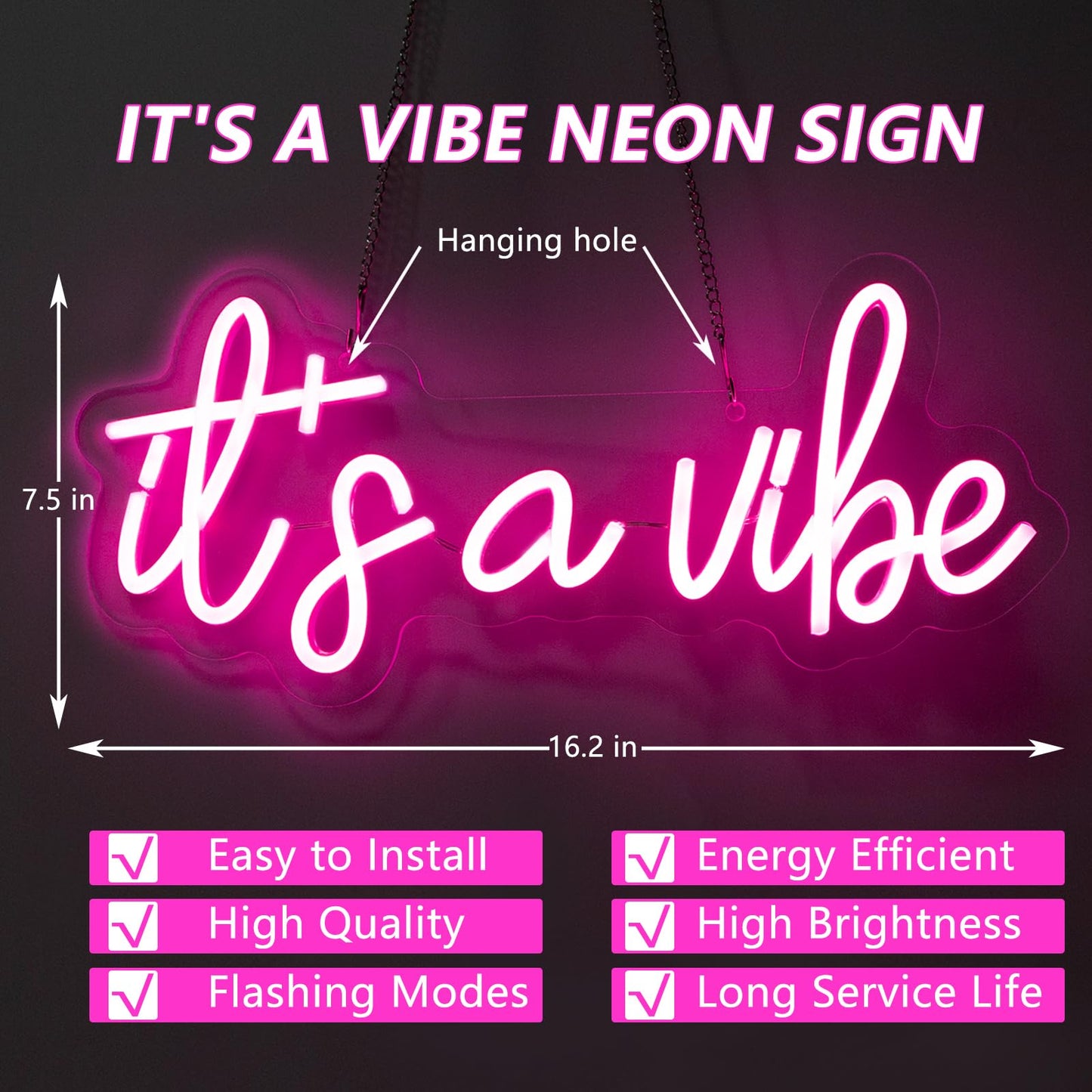 Moodlion ItS A Vibe Neon Sign  Neon Signs For Wall Decor  Neon Dimmable Pink Led Signs For Bedroom  Neon Light Up Signs For Home malt-inspired Bar Cafe Game Room Birthday Wedding Decorations Girls Boys Gifts