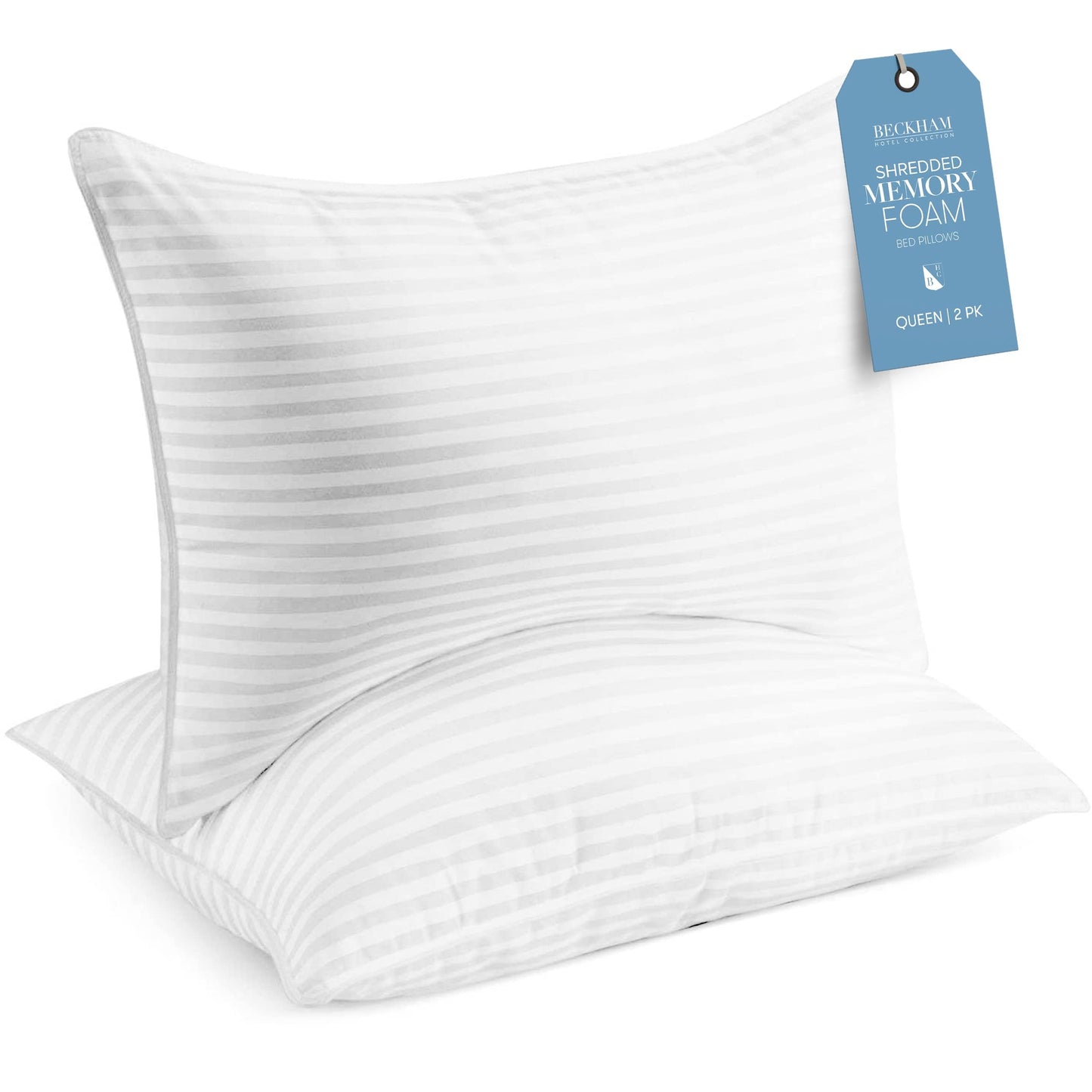 Beckham Hotel Collection Queen Size Memory Foam (Adjustable Fill) Bed Pillows Set of 2 - Cooling Shredded Foam Pillow for Back, Stomach or Side Sleepers