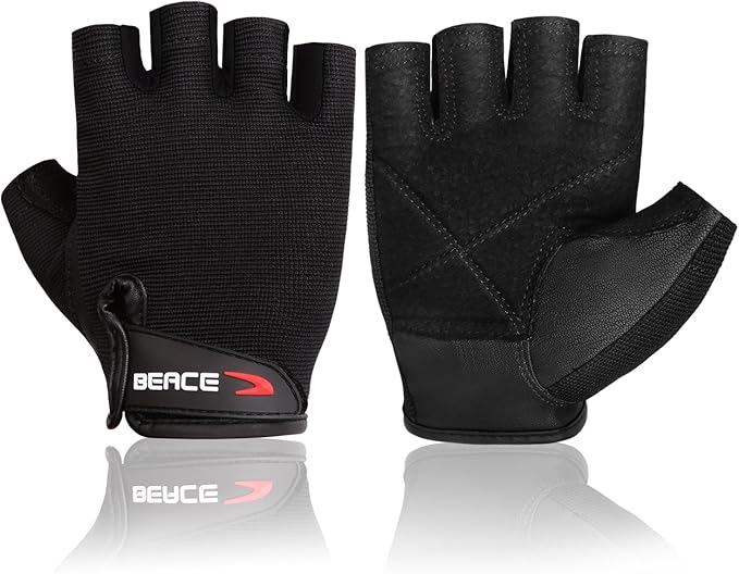 BEACE Weight Lifting Gym Gloves with Anti-Slip Leather Palm for Workout Exercise Training Fitness and Bodybuilding for Men...
