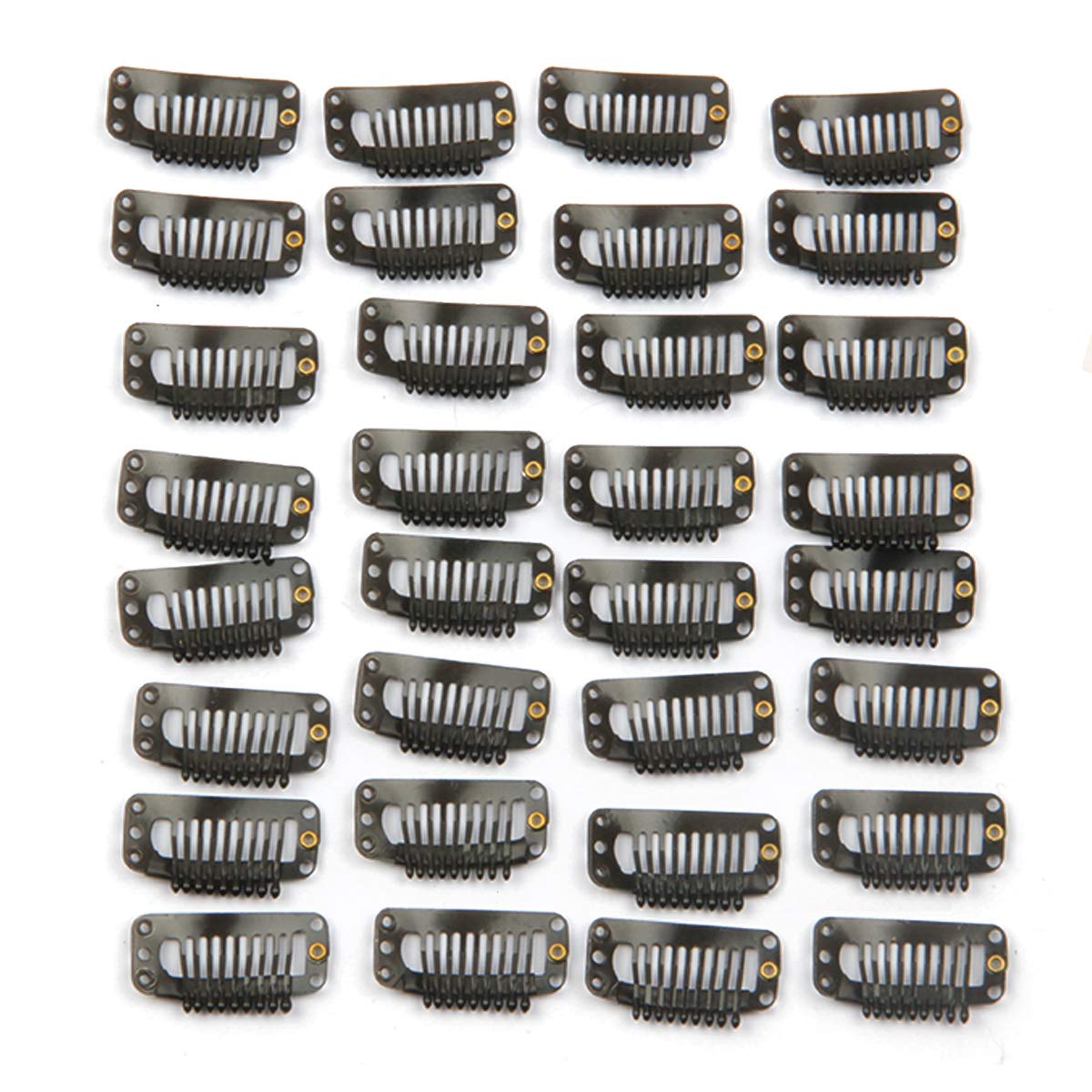 JFFX 50 Pieces Hair Extensions Clips Stainless Steel Snap Clip for Wigs 9-teeth 32mm, 2pcs Weaving Thread, 30pcs Sewing Needles
