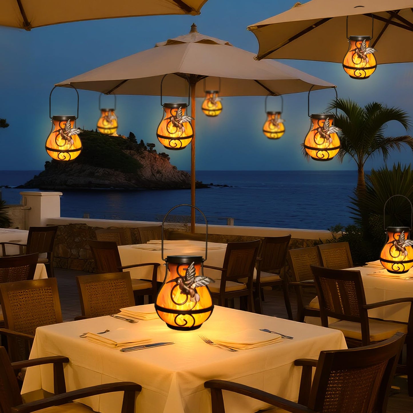 2 Pack Solar Lanterns For Outside Hanging Solar Garden Lights Outdoor Waterproof With Flickering Flame Led Lantern For Patio Yard Camping Halloween Decorations Gardening Gifts For Mom