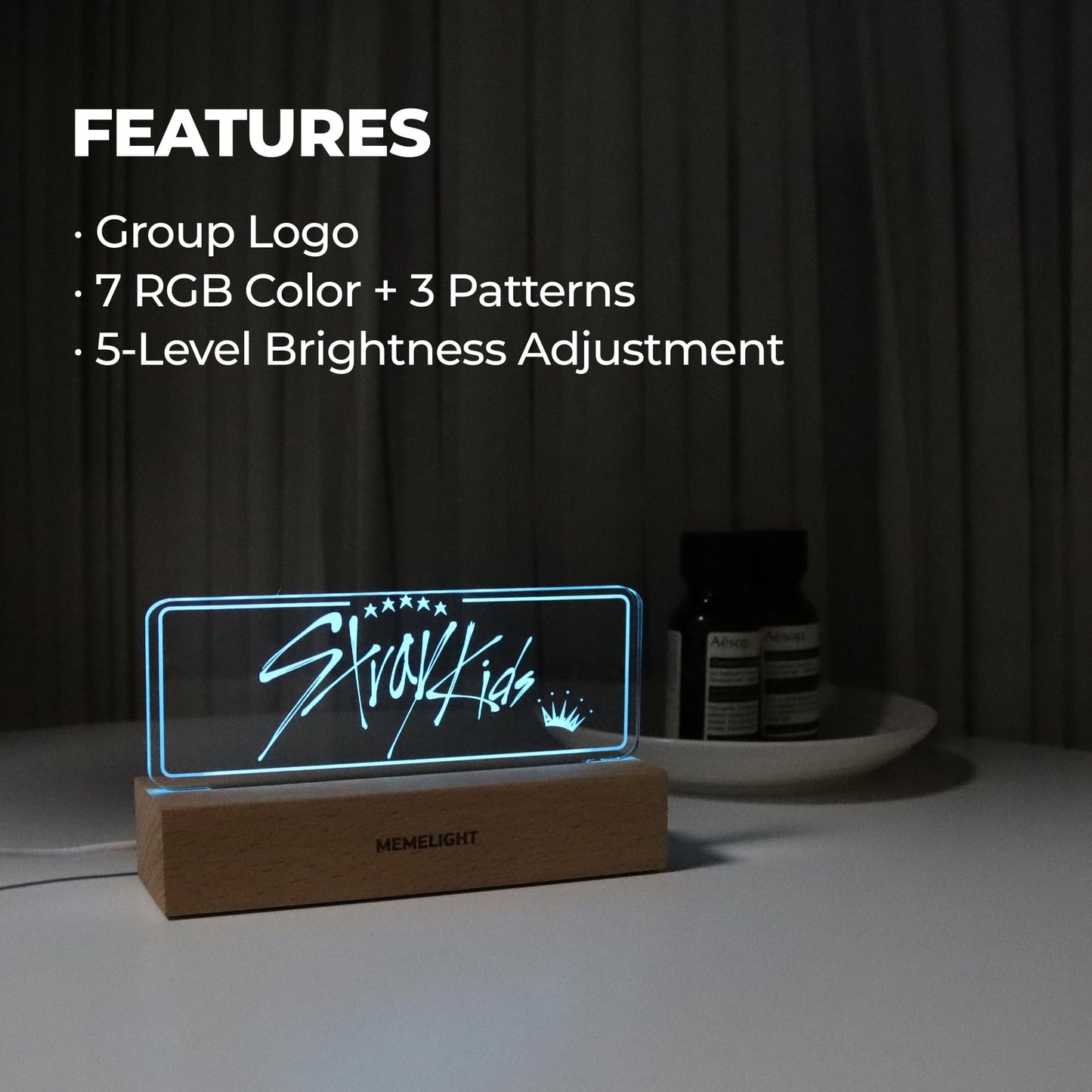 MEMELIGHT Kpop Night Light Lamp, 7RGB Color, Acrylic, Model ML-VA-02, Multicolor, 8.3 x 4.2 x 1.7 inches