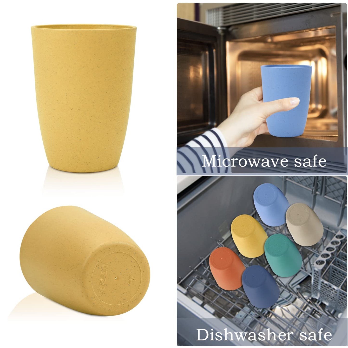 Wheat Straw Cups 6 PCS Good Alternative to Plastic Reusable Cups 12 oz Unbreakable Drinking Cup Reusable Dishwasher Safe Water Plastic Glasses with 6 Colors