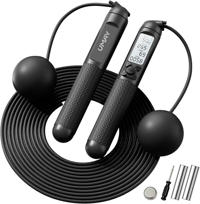 UMAY Weighted Cordless Jump Rope, Adjustable Length Ropes Ropeless with LCD Counter Display for Women Kids, Smart Skipping...
