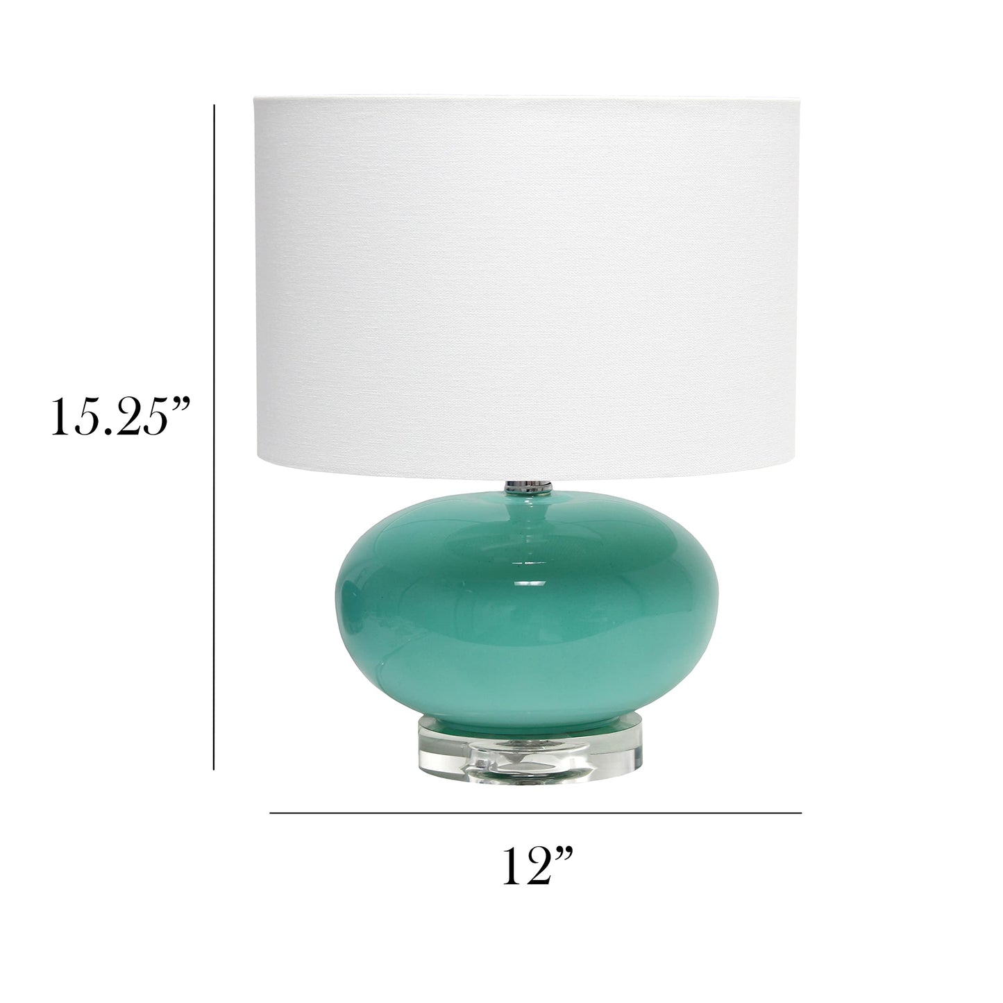 Elegant Designs LT1127-AQU Ceramic Table Lamp, 15.25in Modern Design, Aqua Color, White Fabric Shade