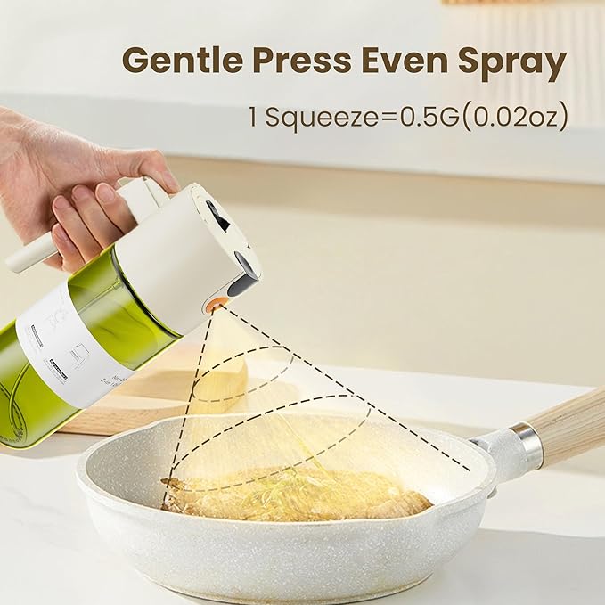 Upgrade 2 in 1 Oil Sprayer for Cooking, Olive Oil Dispenser Bottle for Kitchen Gadgets with Stickers, 17oz/500ml Food Grade Light-Blocking Glass Spray Bottle for Salad, Air Fryer, BBQ