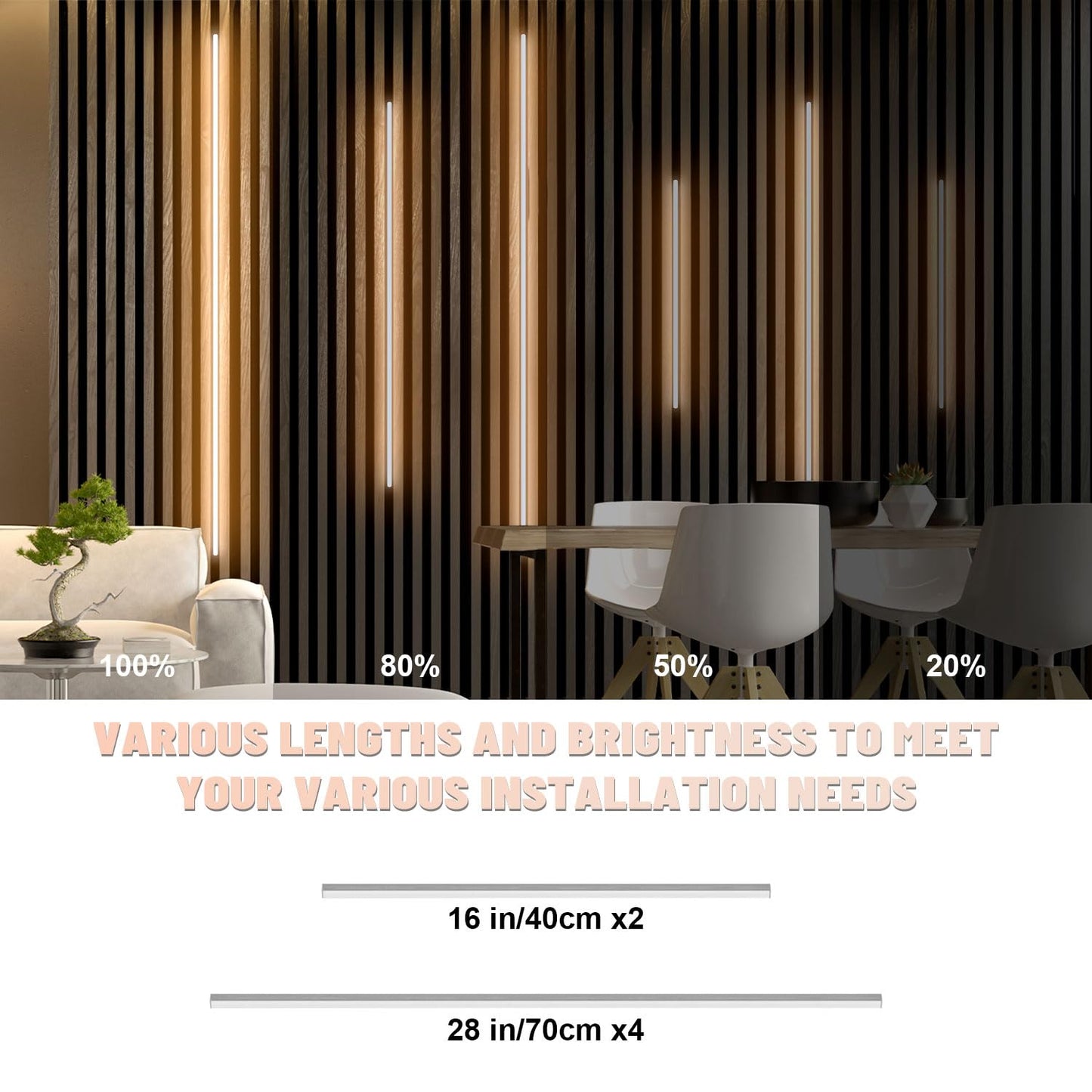 Lichaser Led Recessed Lighting For Acoustic Panel  6 Pcs Of 3000K Dimmable Led Strip Light For Wood Slat Wall Panel In Parallel With Touch Sensor  Self-Adhesive For Slat Wall Decor (4*28 In+2*16 In)