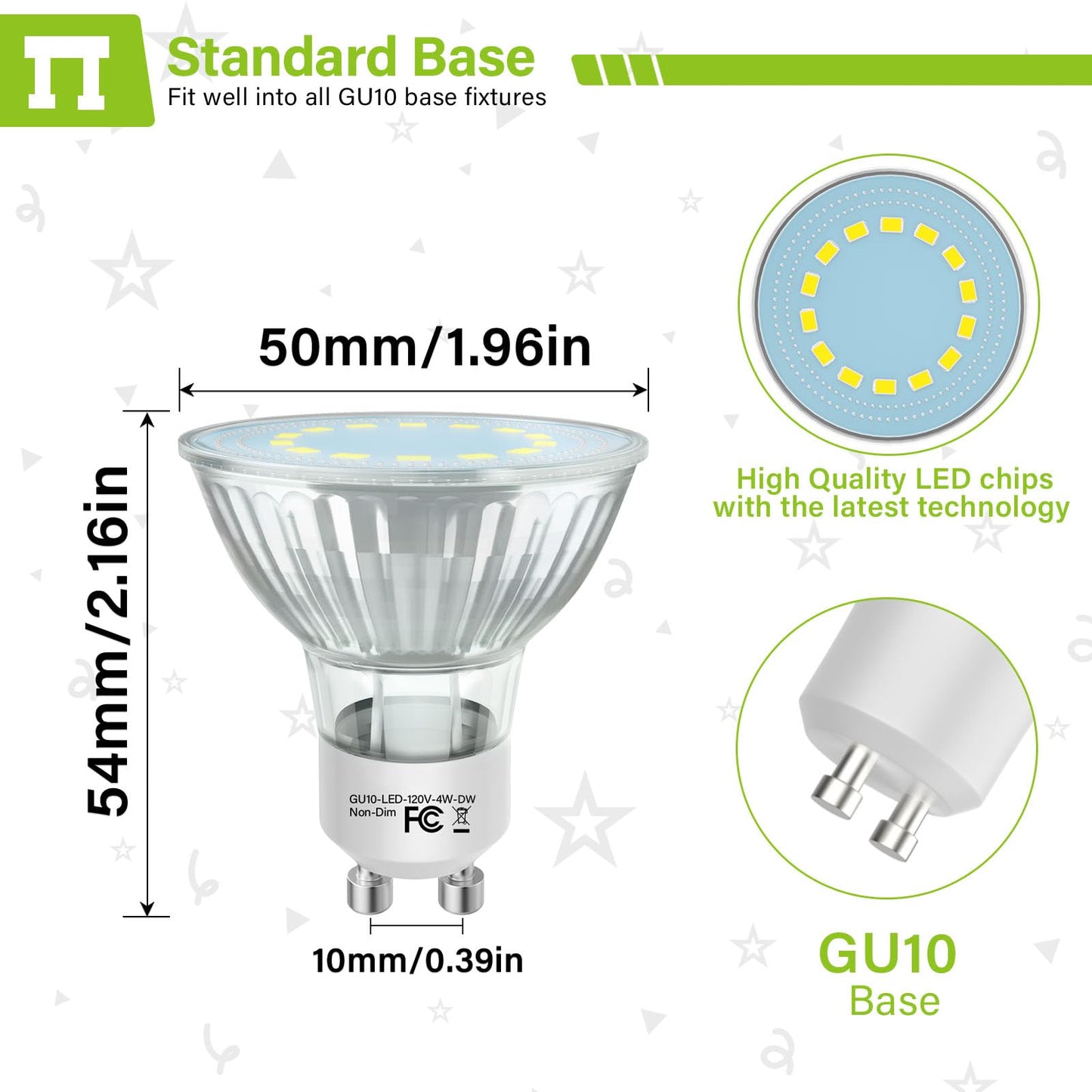 Gu10 Led Light Bulbs  50 Watt Halogen Equivalent  Daylight White 5000K  4W Led Bulbs For Track&Recessed Lighting  120Flood Beam Lighting For Kitchen  Range Hood  Living Room  Bedroom  6 Pack