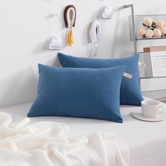 NTBAY Toddler Pillows, Down Alternative 13"x18" Pillows, Machine Washable - Soft and Breathable Travel Small Pillows for Sleeping, Ideal for Daycare, Crib, Cot, Denim Blue