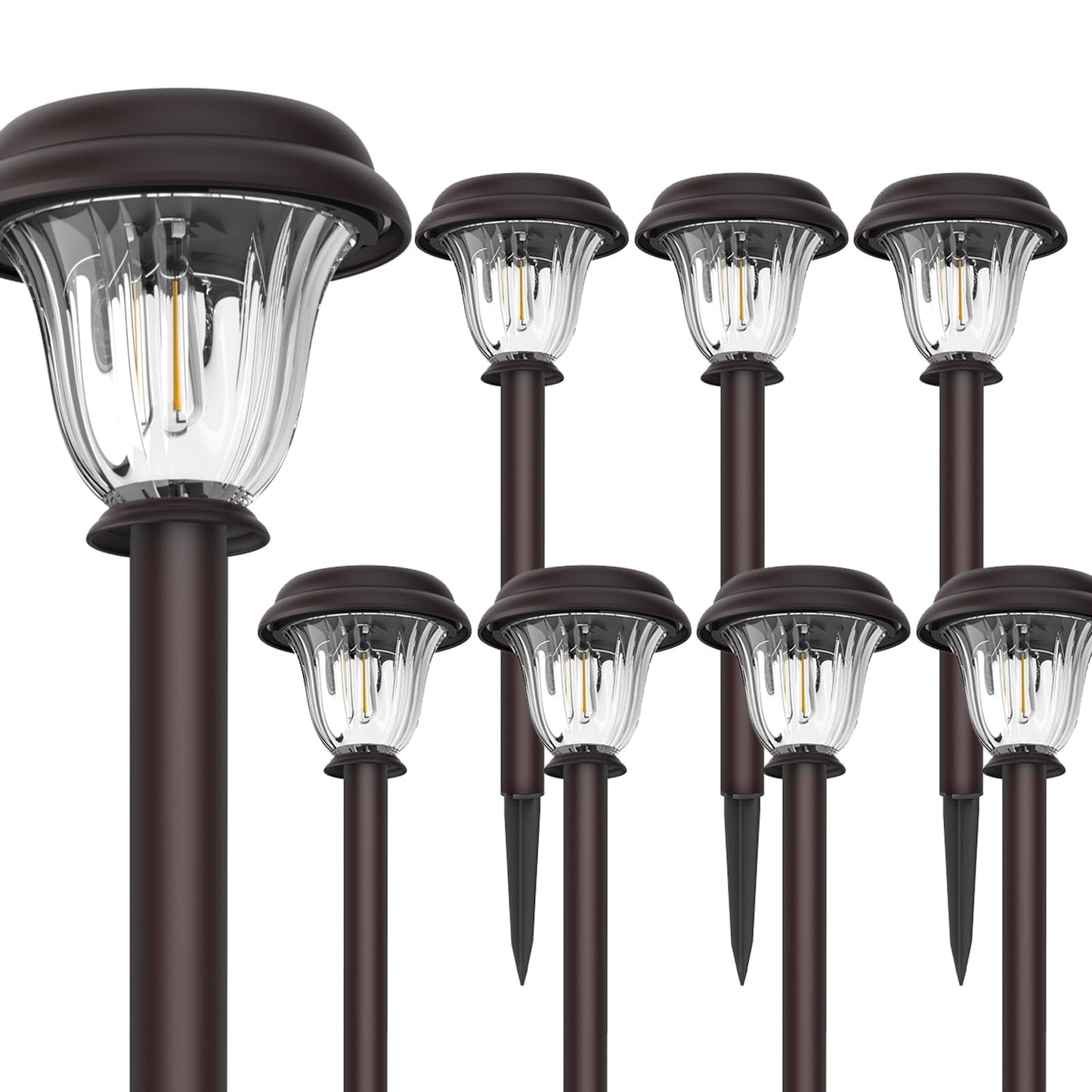 Deraysion 8 Pack Solar Lights Outdoor  Stainless Steel Glass Solar Pathway Lights  Auto On/Off Long-Lasting Waterproof Landscape Lighting For Garden  Landscape  Path  Yard  Warkway (Warm White)