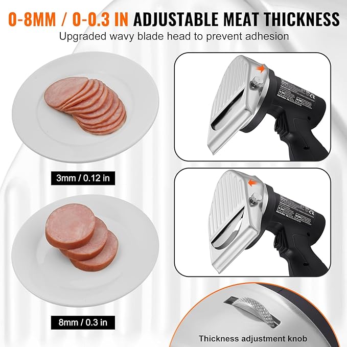 VEVOR Electric Shawarma Knife, Cordless Battery Professional Turkish Knife, Commercial Stainless Steel Gyro Cutter, Doner Kebab Meat Slicer with 2 Blades, Φ4/100mm, 0-8mm Adjustable Thickness