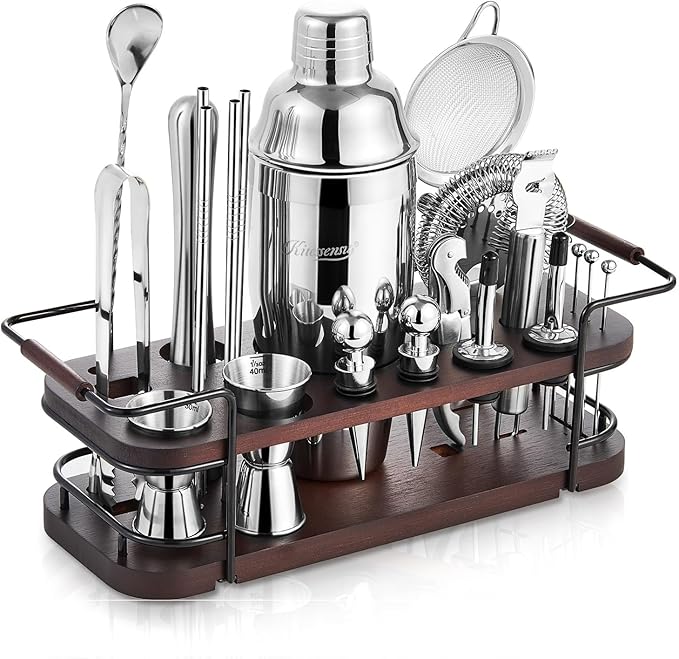 KITESSENSU Cocktail Shaker Set Bartender Kit with Stand | Complete 24-Piece Bar Set Cocktail Kit with All Bar Accessories:...