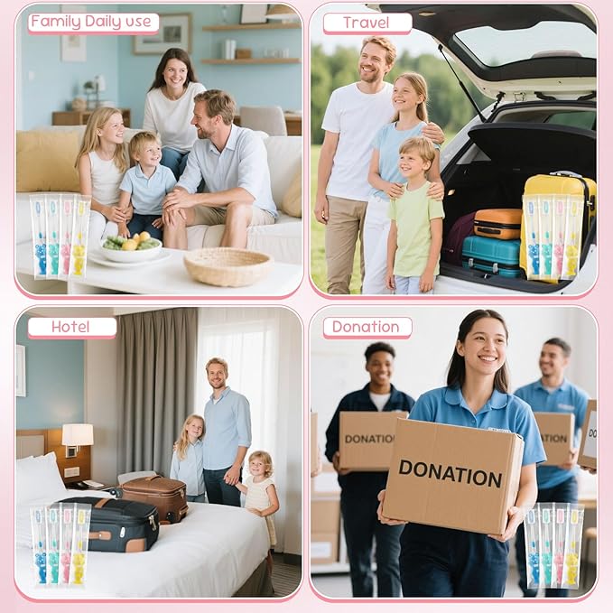 Toothbrushes for Kids In Bulk, Individually Wrapped Disposable Toothbrush Cute Manual Soft Bristles Children Toothbrush With Cover Suction Cup Toddler Toiletries Set for Home/School/Travel (60 Pack)