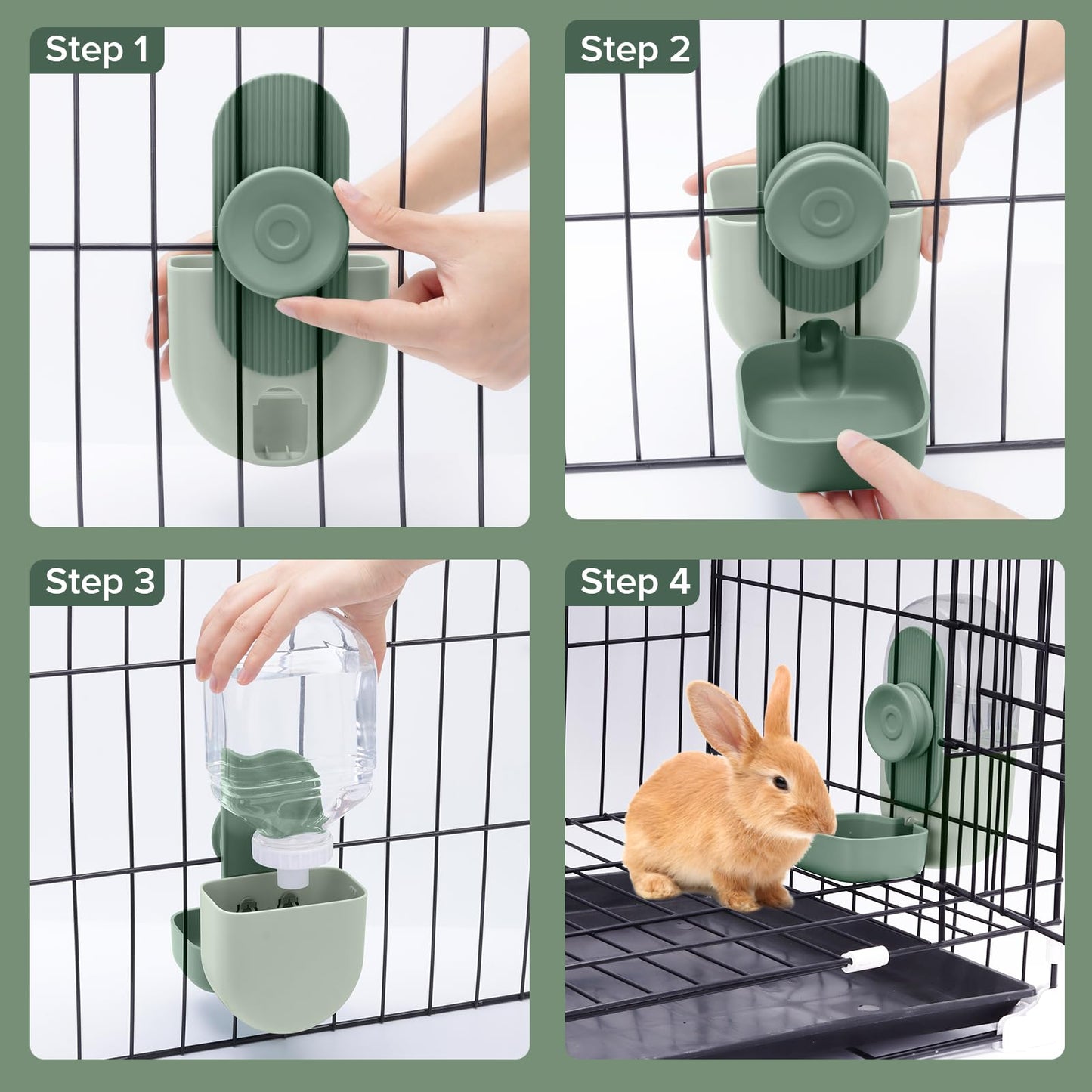 Kenond 28oz Hanging Automatic Rabbit Water Bottle, Guinea Pig Water Bottle No Drip, Gravity Water Dispenser for Cage, Suitable for Guinea Pig, Bunny, Hamsters and Other Small Animals(Green)
