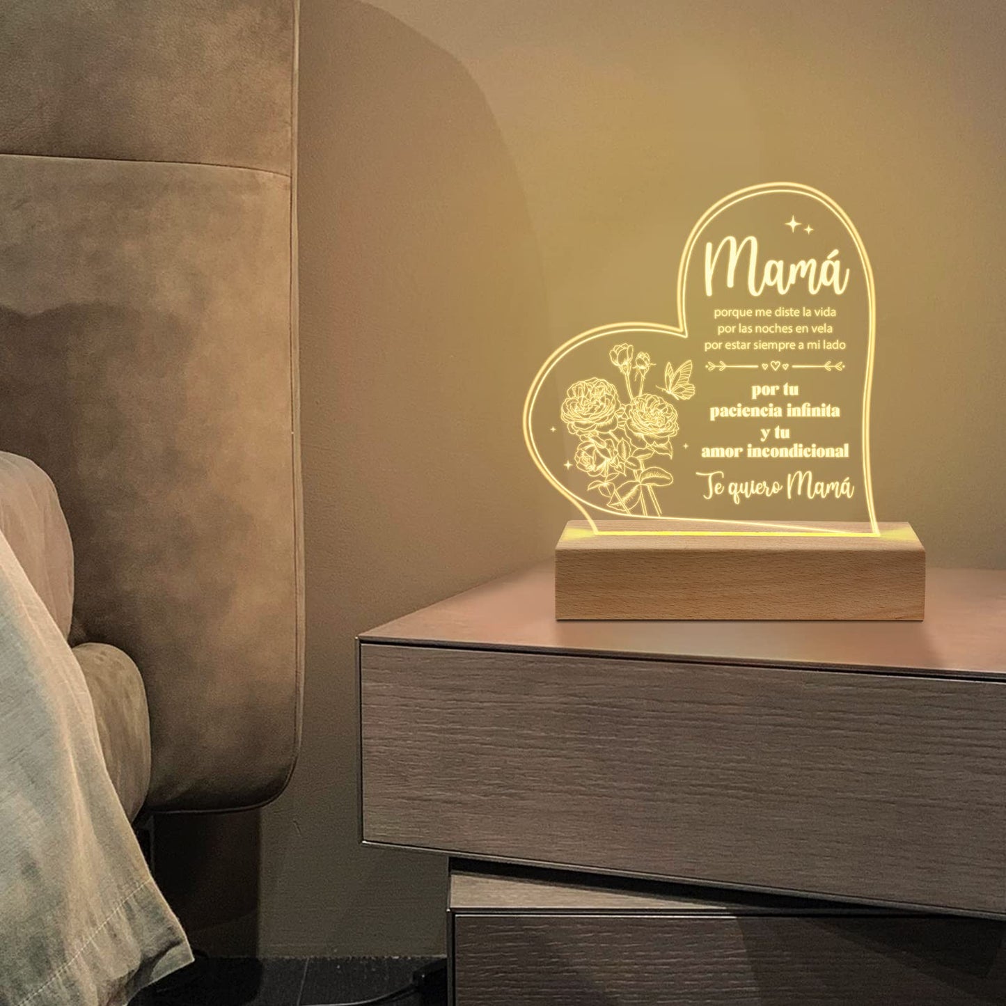 Giltglimmer Acrylic Night Light For Mom - Engraved Spanish Gifts, White, Model Qda15Cxx078