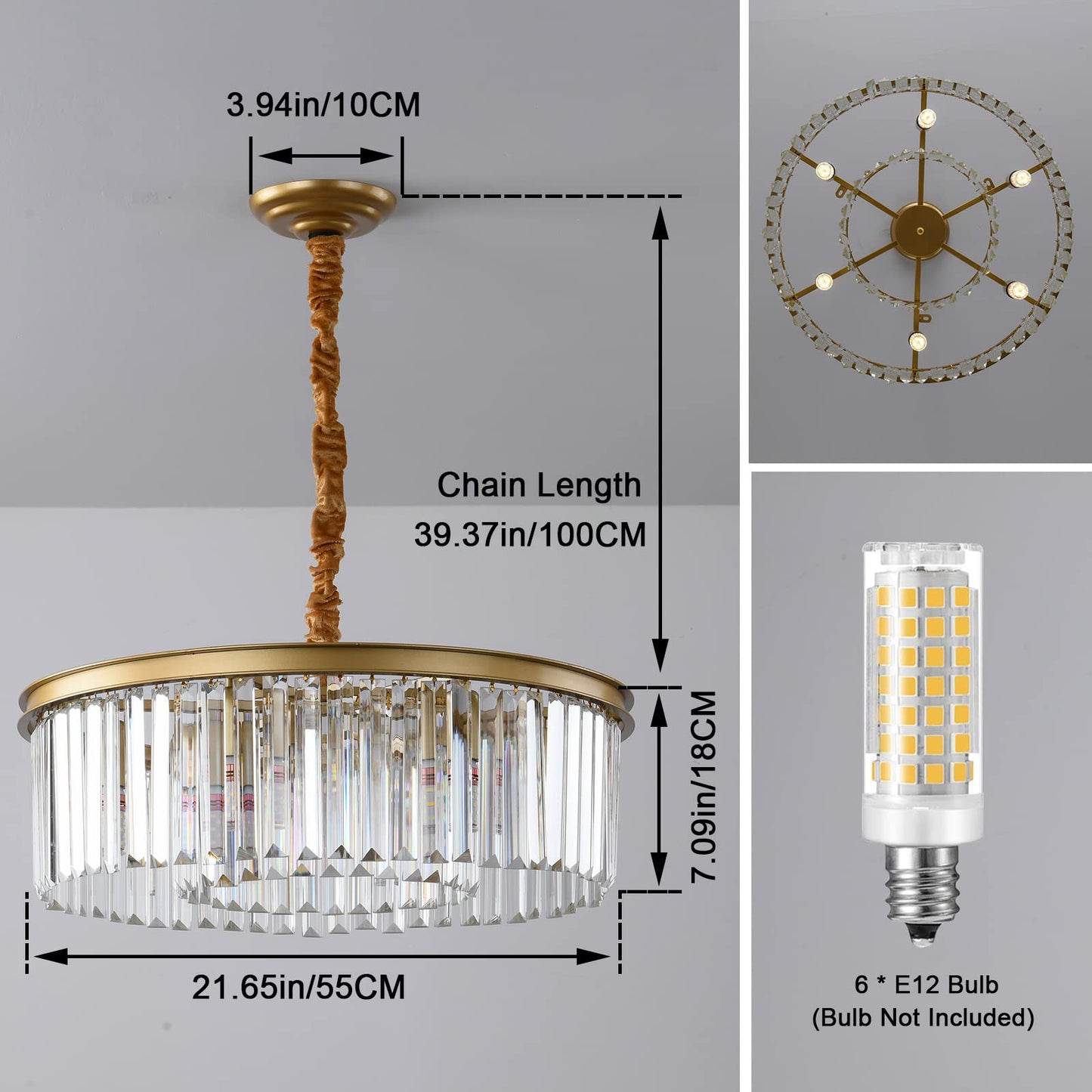 Laiuetai Gold Modern Crystal Chandelier  2-Tier Round Flush Mount Ceiling Light Fixtures Height Adjustable Pendant Lighting For Dining Room Living Room Bedroom Kitchen Hotel Foyer