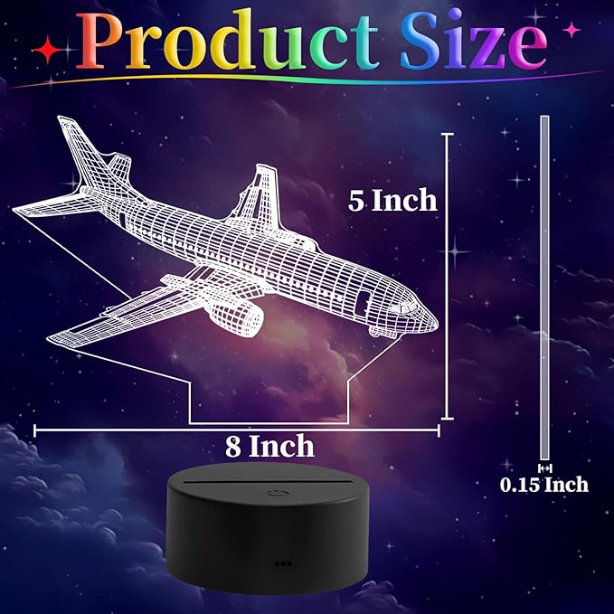 Airplane Night Light, 3D LED Illusion Night Lamp for Boys - Aircraft Themed Bedroom Lamps, Optical Illusion Lamp with Remote Control, Perfect for Kids' Room Décor, Cool Gifts for Airplane Lovers