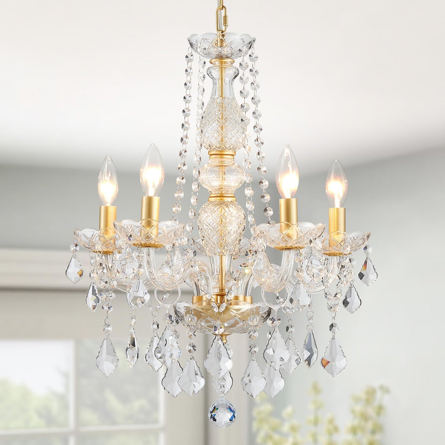 WUZUPS Crystal 5-Light Candle Chandelier Pendant Flushmount Ceiling Light Modern Lighting Fixture for Bedroom Hallway Bar Kitche