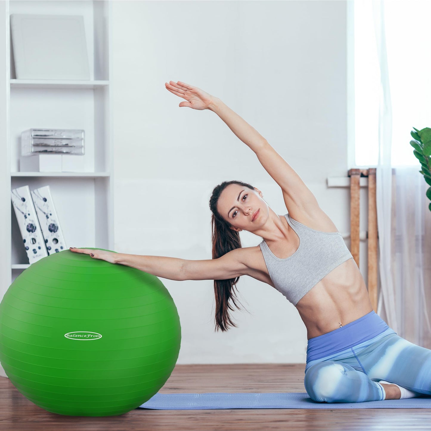 Fitvids Anti-Burst Slip Resistant Exercise Ball with Quick Pump, 2,000-Pound Capacity, Green, 30-inch, XL