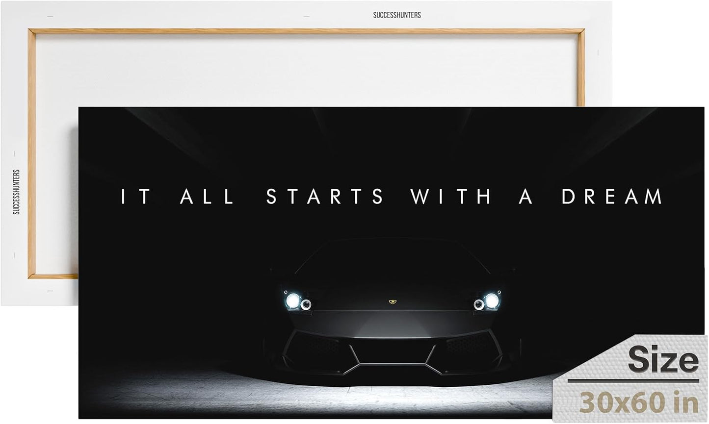 Motivational Wall Art for Office, Super Car Art Canvas, Inspirational Automotive Decor for Lamborghini Sportscar Lovers, Motivational Wall Decor for Office and Home, Inspiring Car Poster (60 X 30 in)