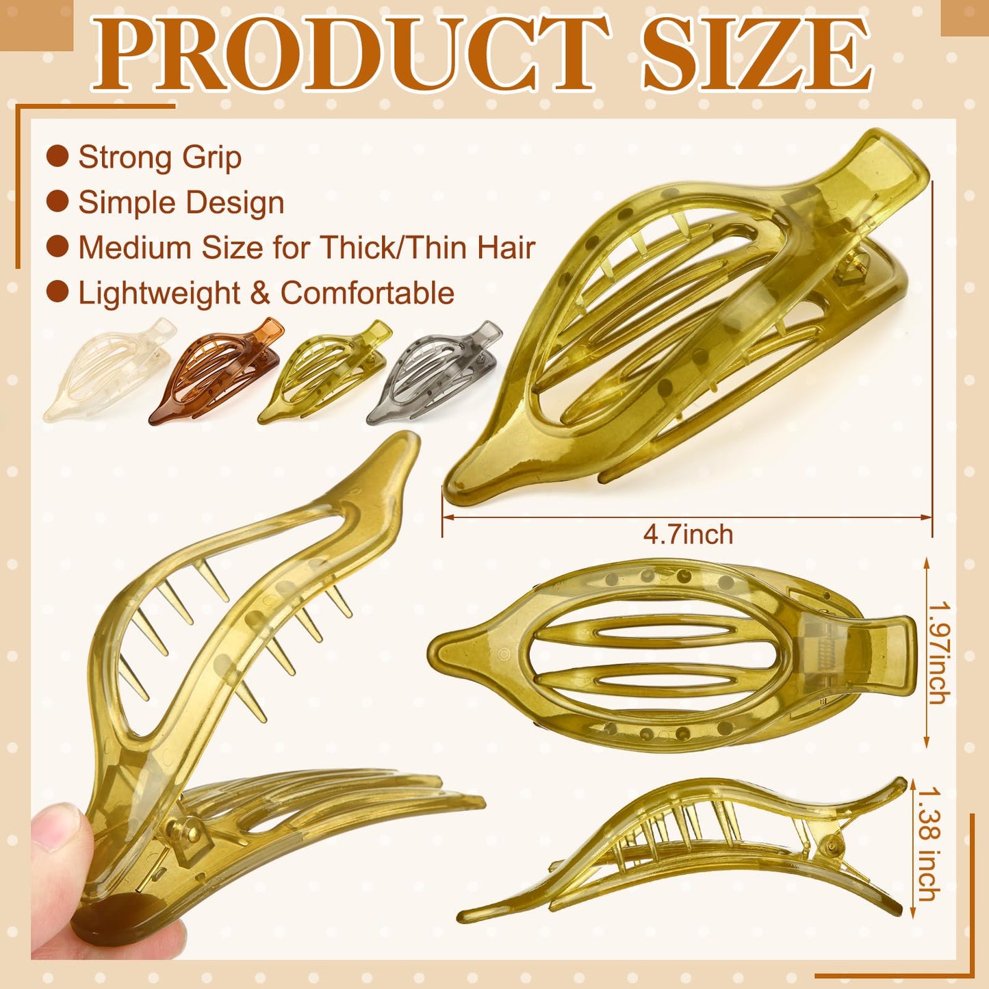 ProSuites 8 PCS Jelly Claw Clips, 2 Styles French Flat Hair Clips Jelly Claw Clips Strong Hold for Women Girls Thin Hair Summer