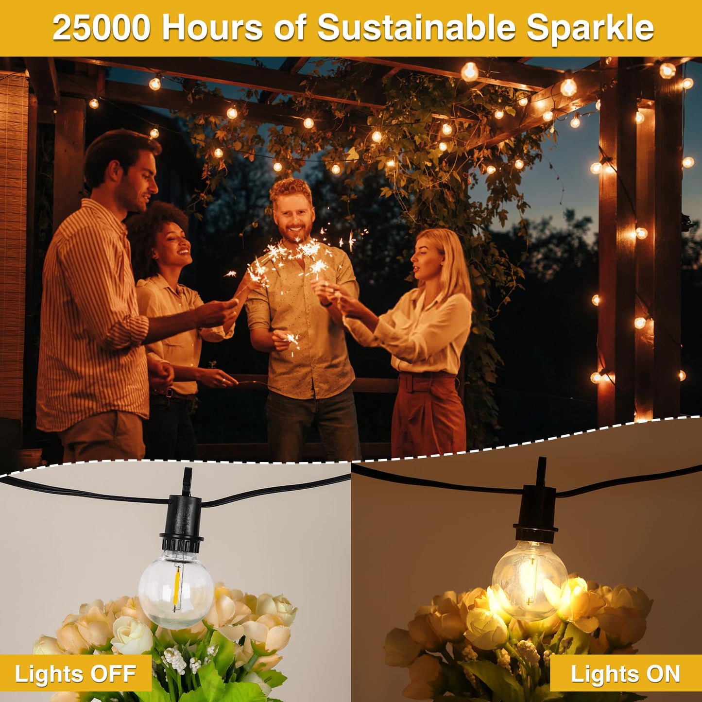 ZJOJO Outdoor String Lights, G40 Globe, 100 LED Bulbs, 200FT, Black, IP65 Waterproof, Model GYPC-O50LAU