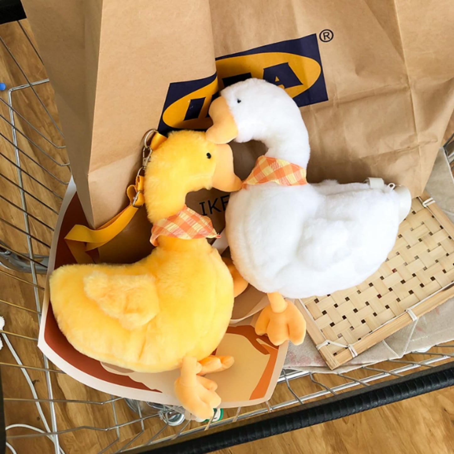 Acshio 2 Pack Cute Goose Crossbody Bag, Soft Plush Fluffy Animal Shoulder Bag Handbag with Zipper Adjustable Strap, Funny Novelty Fur Duck Tote Purse for Women, Gift