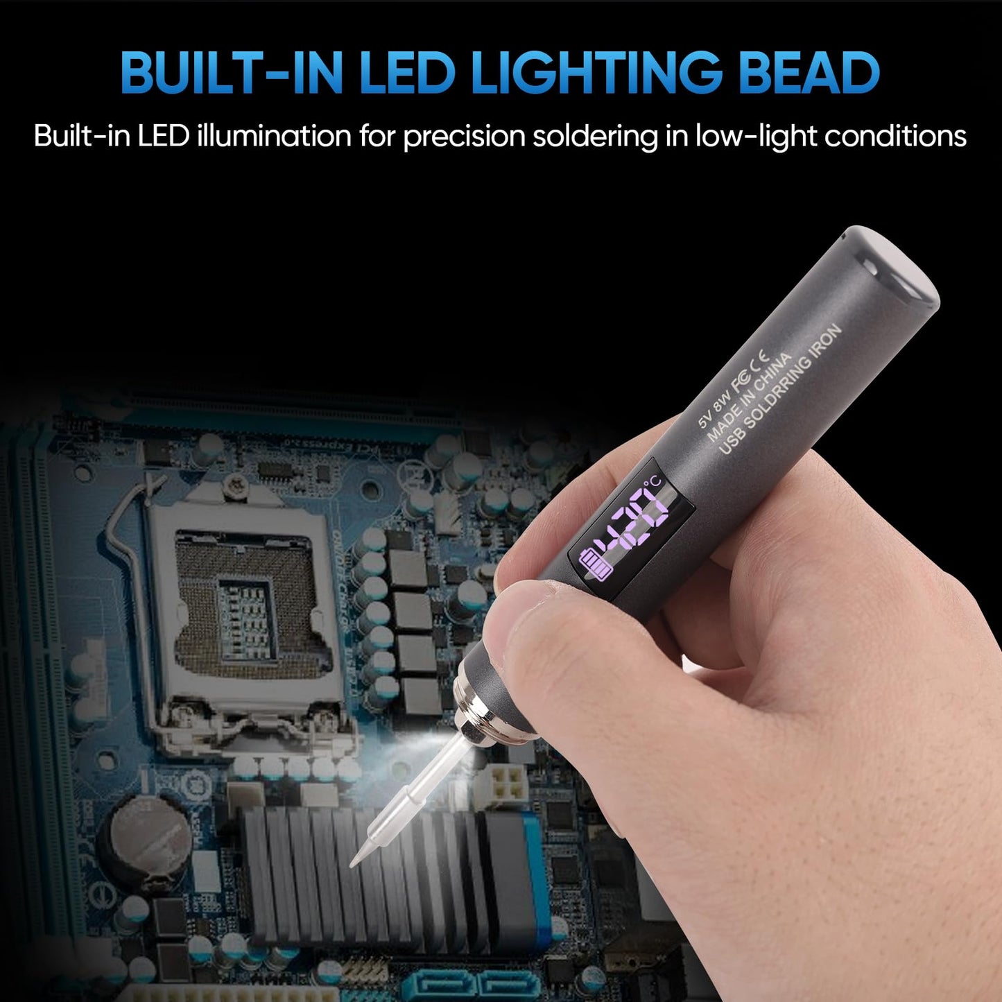 Larlarsa Cordless Soldering Iron Kit, Rechargeable USB-C Soldering Pen with OLED Screen, Portable Battery Powered Solder Iron for Electronics Repair, Includes 3 Tips & Lead-Free Solder Wire