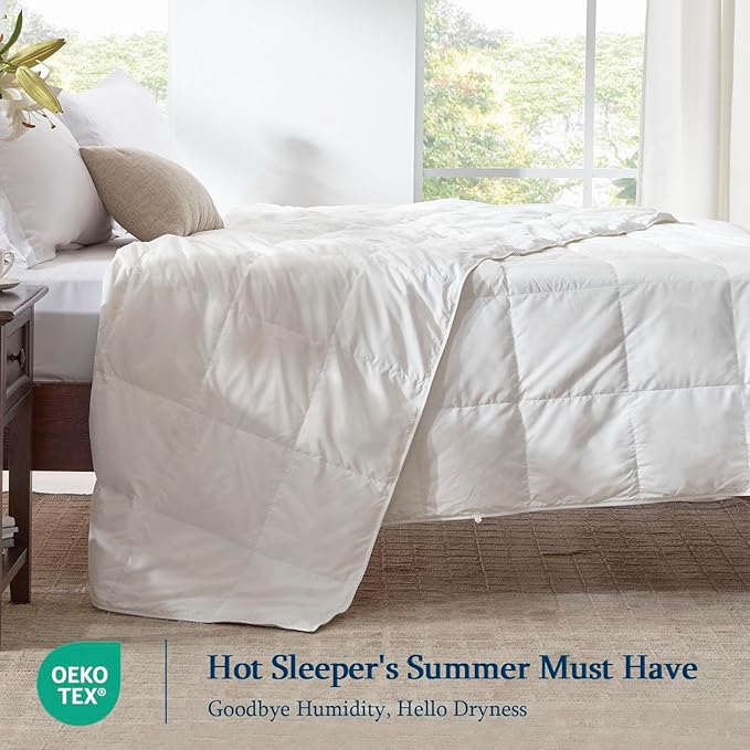 Globon Summer Down ComforterBlanket Queen Size, Extra Lightweight Duvet Insert for Hot Sleepers, Noiseless & Extra Soft,90x90 inches,10 Ounce Fill Weight, White