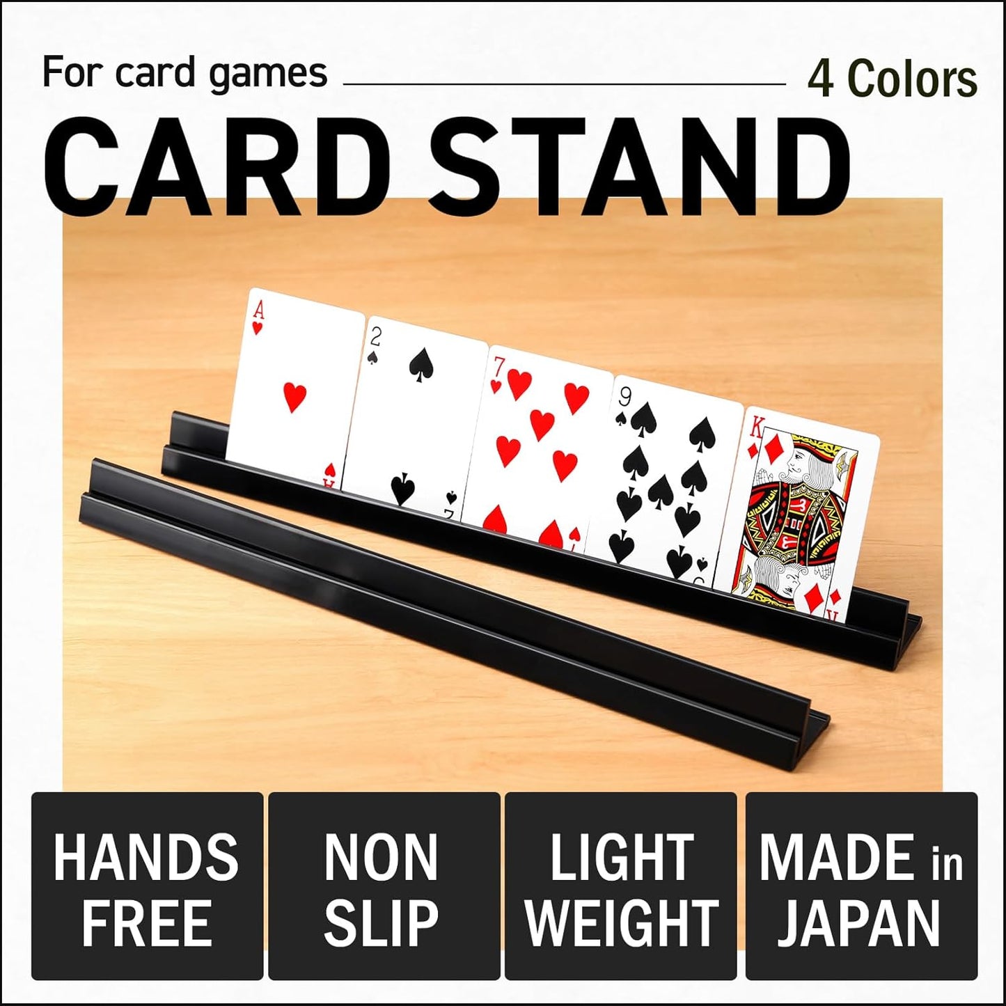 Lightweight Non-Slip Card Holder Stand – Set of 4, 13.4 Inches – Made in Japan for Card Games and TCG, Anti-Skid Base (4 Pack-Black)