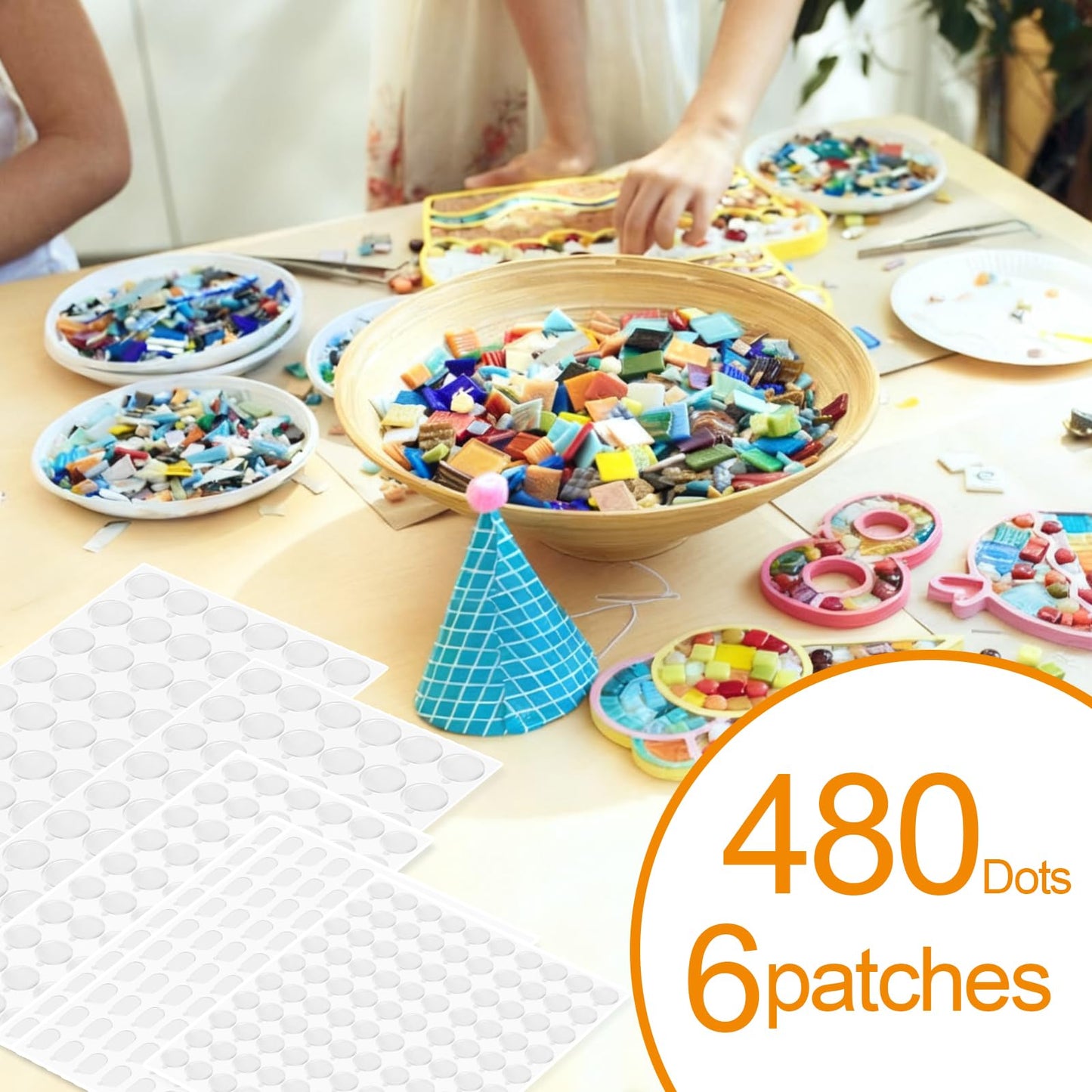 480 PCS Double Sided Tape Adhesive Dots Stickers, Clear Removable Sticky Tack Adhesive Putty, Waterproof No Trace Sticky Dots for Hanging Crafts, Photo Stickers, Wedding and Holiday Decorations