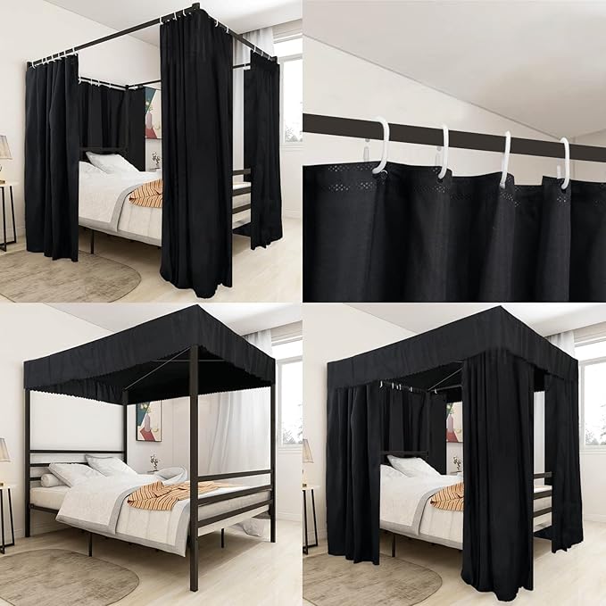 Black Canopy Bed Curtains - 4 Corner Post Bed Curtains Canopy Full Bed Canopy Curtains for Adults Girls Bedroom Decoration(Black, Full)