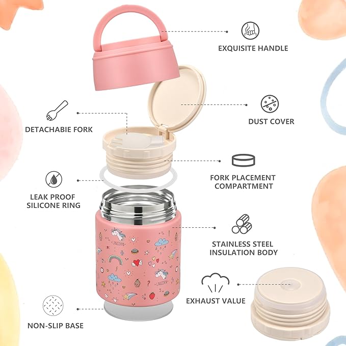 10oz Soup Thermo for Hot Food Kids Insulated Food Jar Container with Spoon Width Mouth Stainless Steel Leak Proof Thermo Lunch Box for School Travel