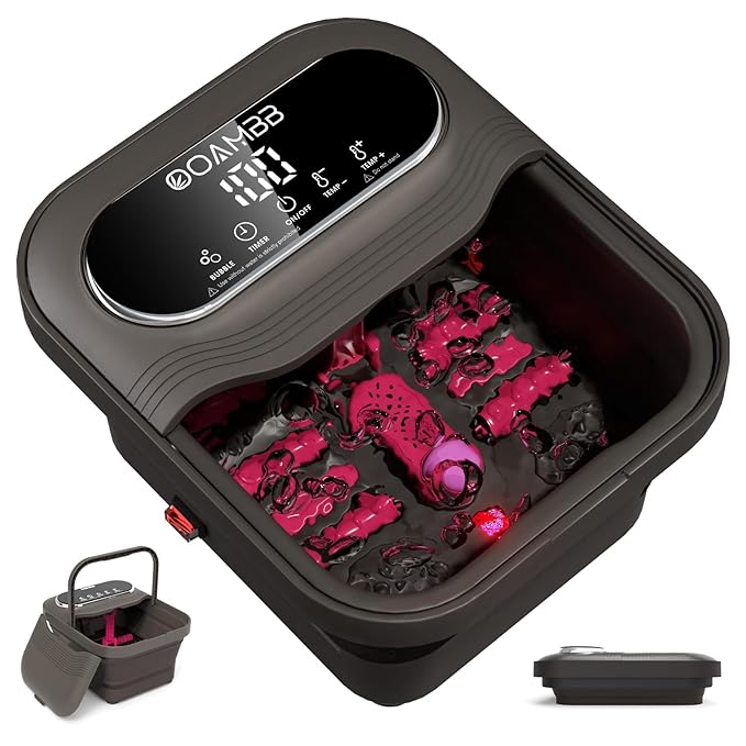 OOAMBB Collapsible Foot Spa with Heat, Bubble and Temp Control, Foot Bath Massager with XL Touch Screen and Massage Roller...