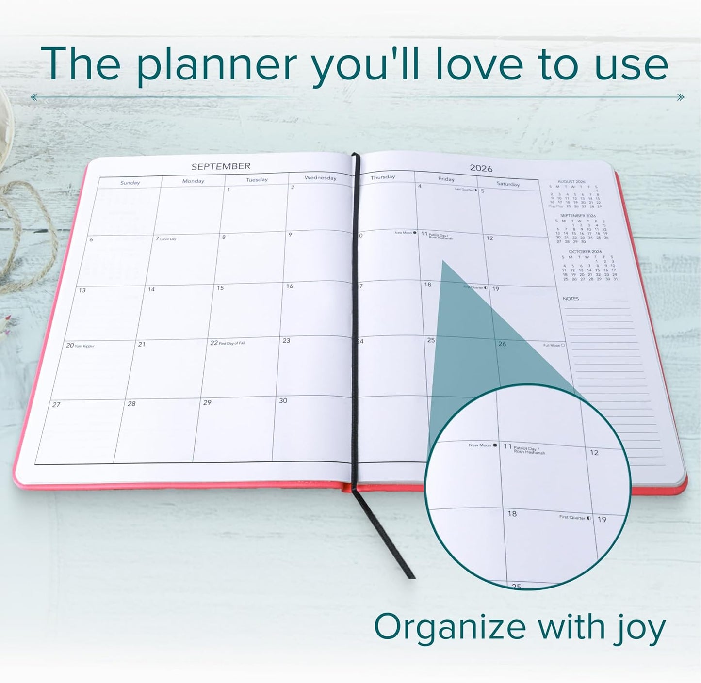 Harbor Large Weekly Monthly Planner 2025-2026 - Calendar Planner and Notebook, Durable Faux Leather, 192 Pages, Softcover & Book Bound - Cambridge Lavender - 9.75 x 7.5 "