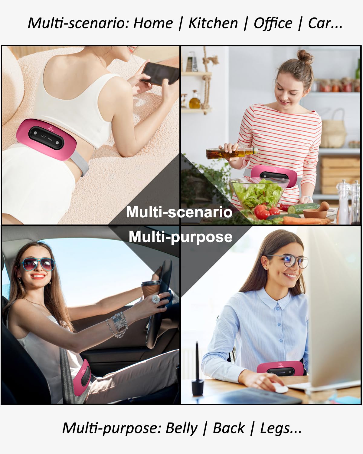 Electric Heating Pad,Portable Cordless Menstrual Heating Pad with 4 Heat Levels and 4 Massage Modes, Fast Large Heating Belly Wrap Belt(Rose Red)