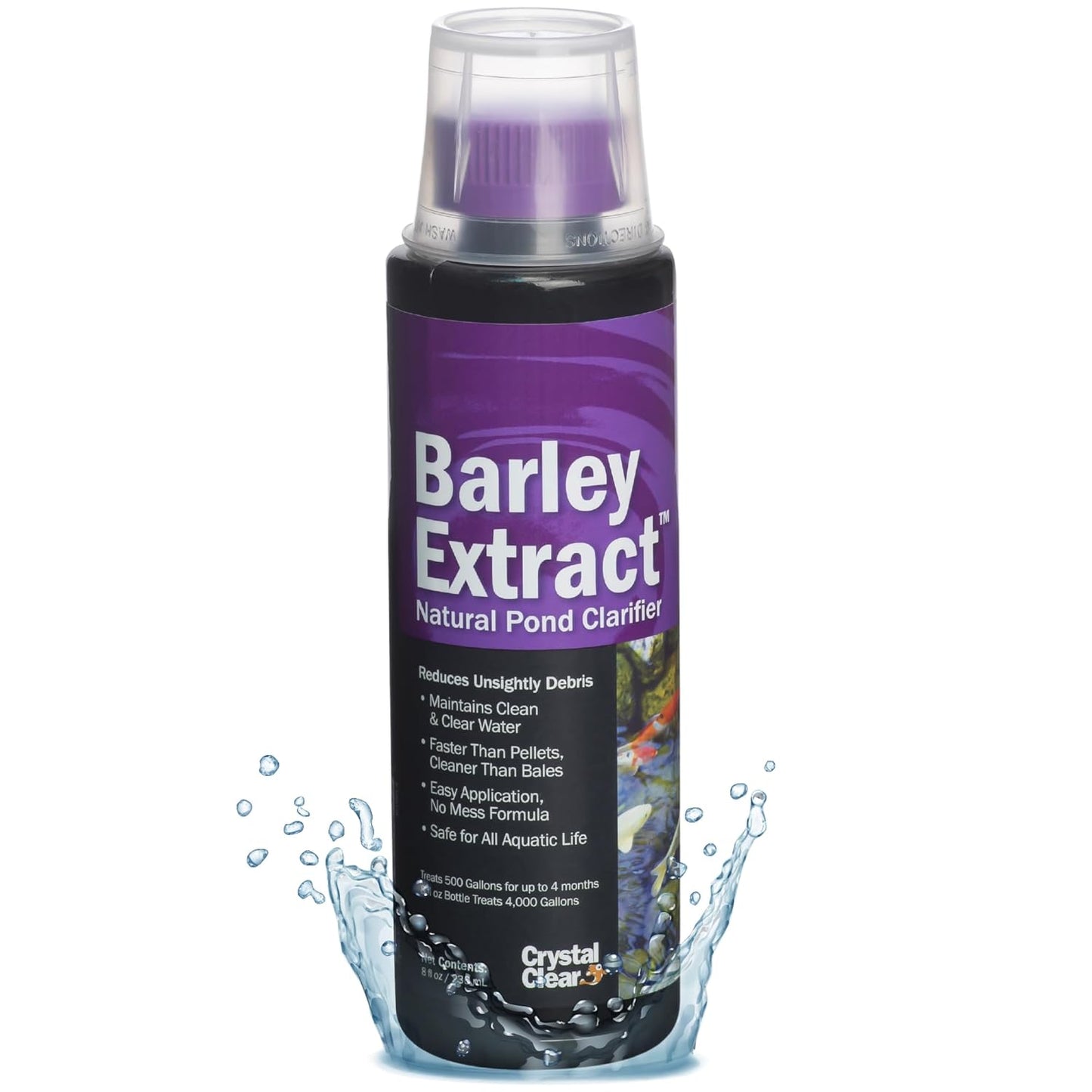 CrystalClear Barley Extract Water Garden & Fountain Clarifier, Natural Liquid Concentrate to Treat Cloudy Ponds, Koi Fish, Plant & Pet Safe, 16 Ounces