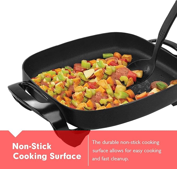 Caynel Professional Non-stick Copper Electric Skillet Jumbo, Deep Dish with Tempered Glass Vented Lid, Upgrade Thermostat, 16”x 12”x 3.15”- 8 quart (16 * 12 Black)