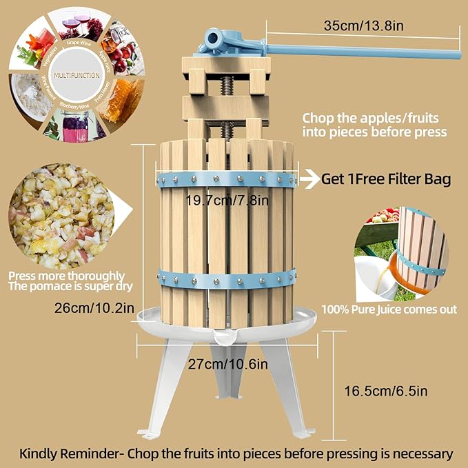 SQUEEZE master 1.6 Gallon/6L fruit press with 2 Filter Bags
