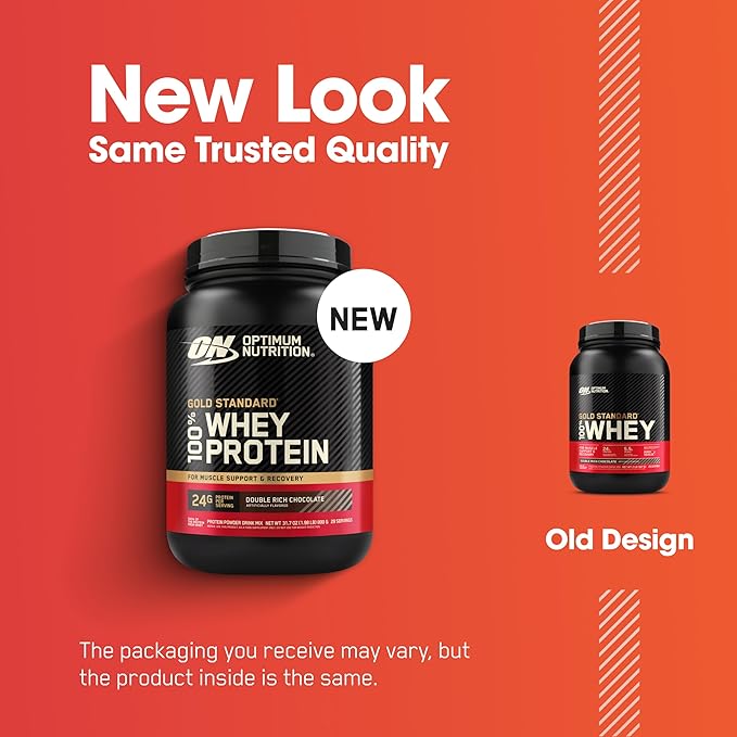 Optimum Nutrition Gold Standard 100% Whey Protein Powder, Double Rich Chocolate, 2 Pound (Packaging May Vary)