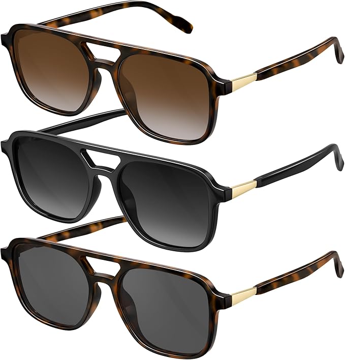 konqkin Retro Aviator Sunglasses for Women Men:Polarized Trendy Vintage 70s Rectangle Womens Shades Sun Glasses UV Protection