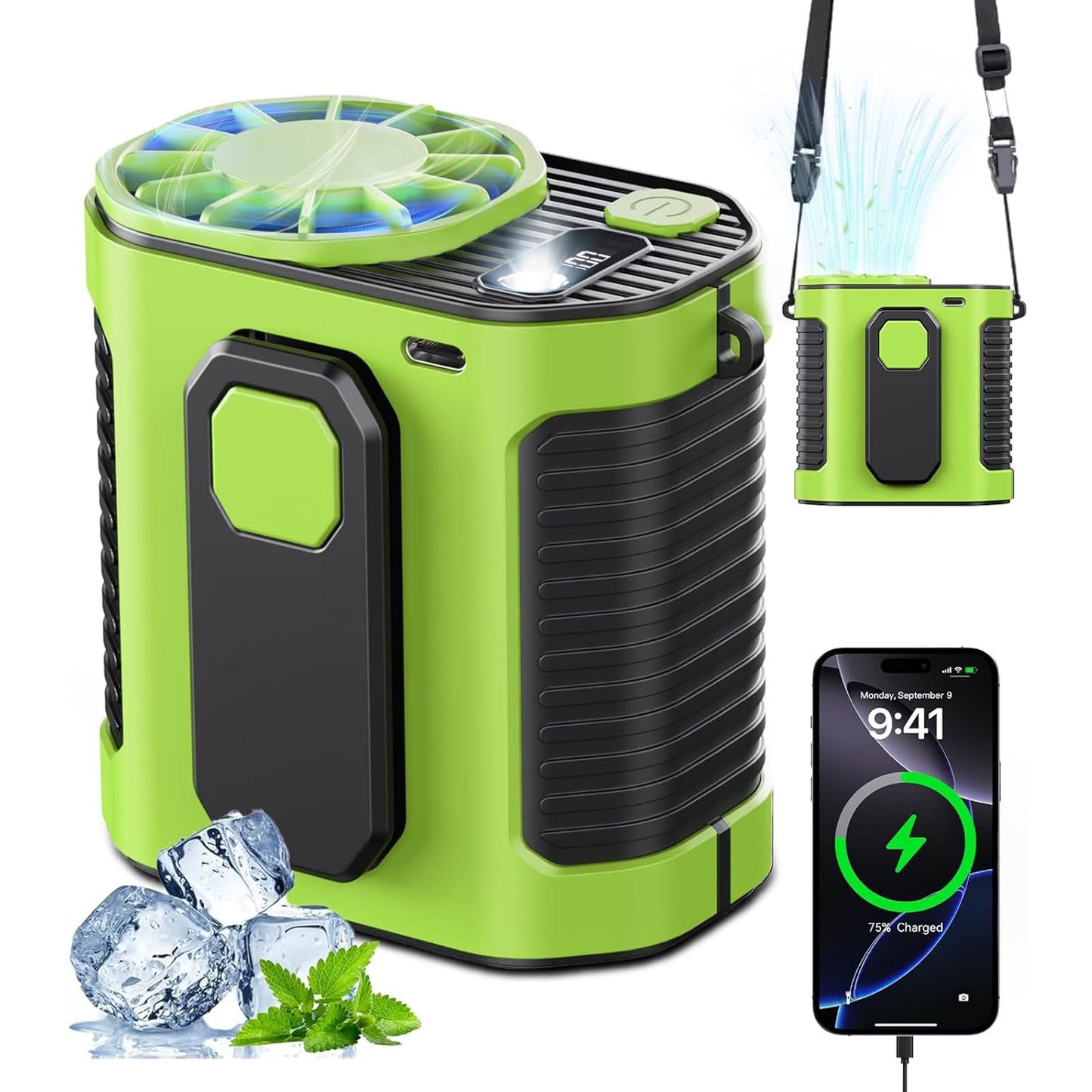 Portable Waist Fan, 10-Speed Body Fan With Led Light, Hands-Free Wearable Belt Clip Waist Fans, 10000Mah Personal Rechargeable F